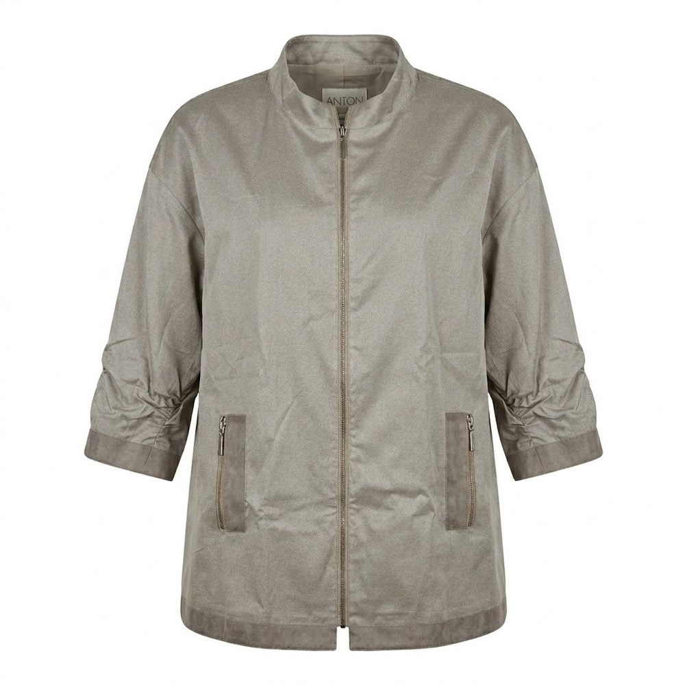 Helios & Luna Gray‎ Ruched 3/4 Sleeve Full Zip Mock Neck Jacket Size 12